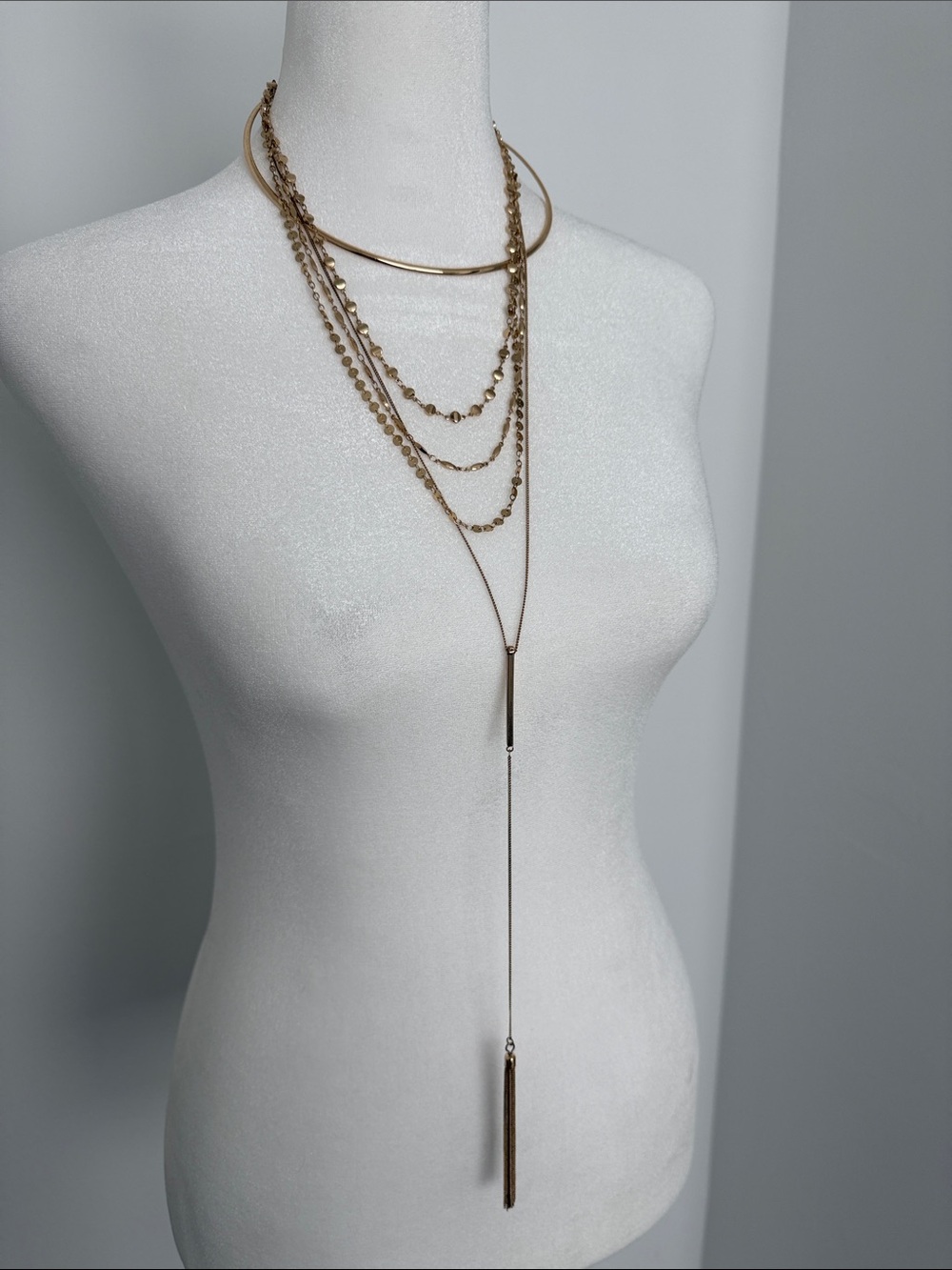 Layered Gold-Tone Tassel Y Necklace